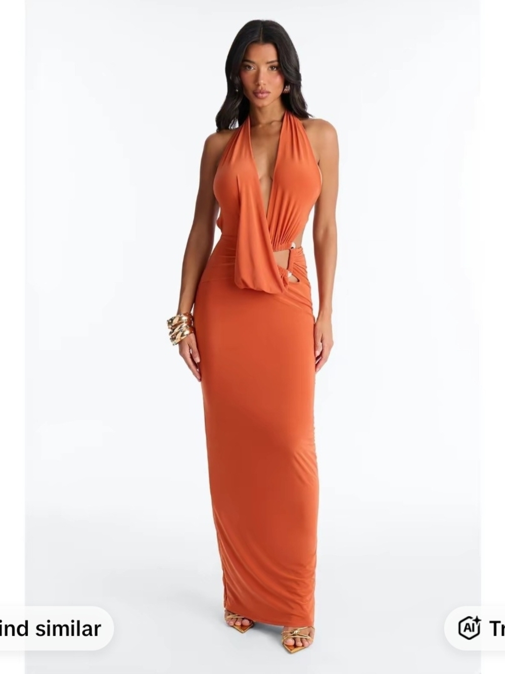 Fashion Nova Draped Halter Maxi Dress in Orange